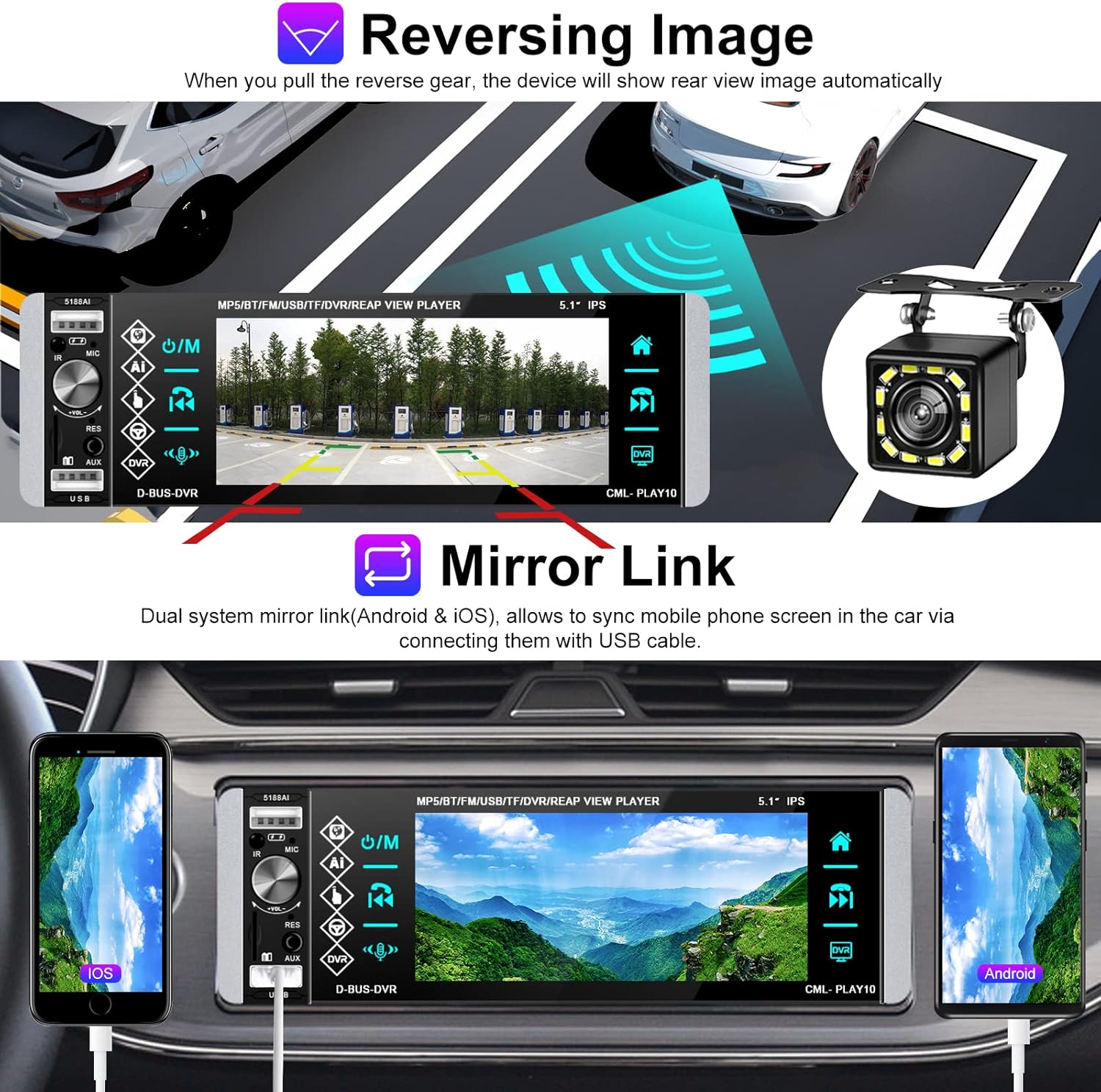 Single Din 5.1 Inch Touchscreen Car Stereo with Bluetooth V69767
