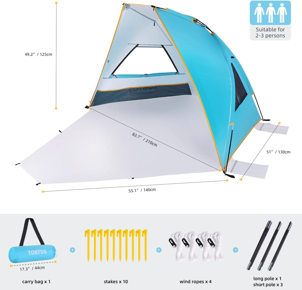 Portable Beach Tent UPF 50+ Sun Shelter for 2-3 Person N3095