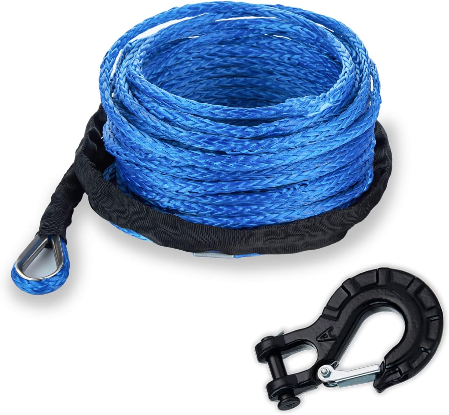 Synthetic Winch Rope 17/64'' x 50', 10000LBS 12 Strands with Protective Sleeve Winch Hook, Pack of 2 O850529