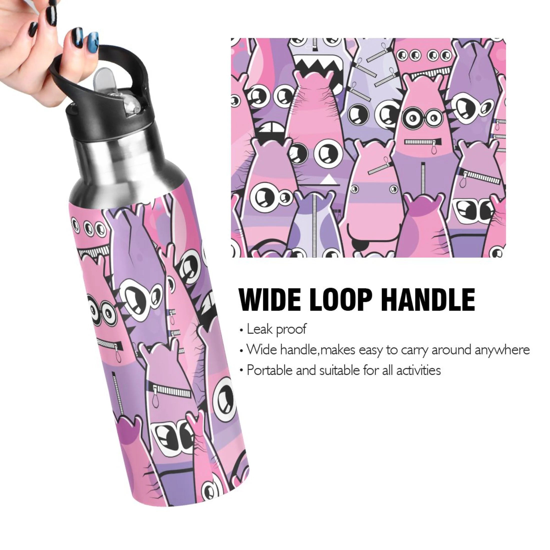 Stainless Steel Insulated Vacuum Flask Water Bottle with Straw Lid L863