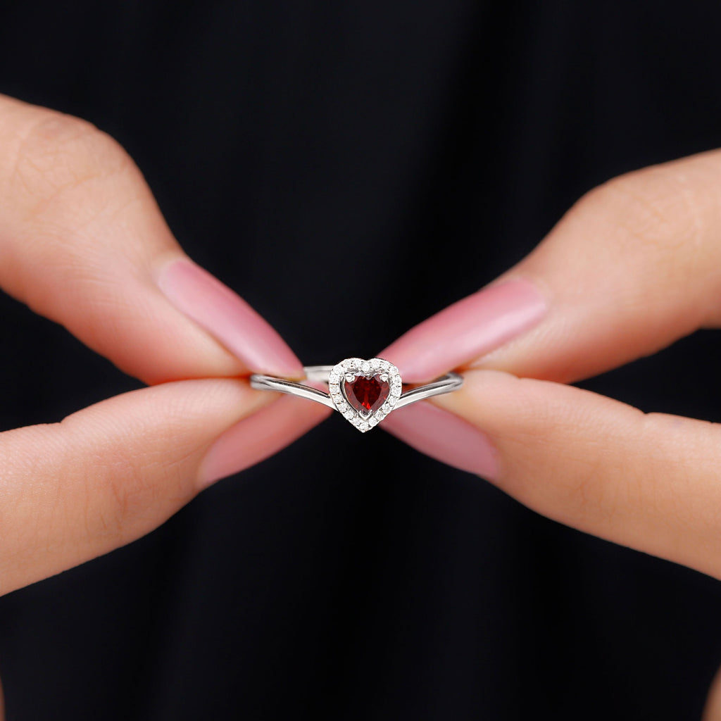 Heart Promise Ring with Diamond Halo, 925 Sterling Silver V241