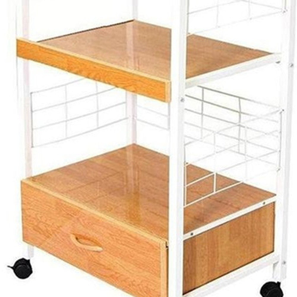 White & Natural Microwave Kitchen Cart T452151