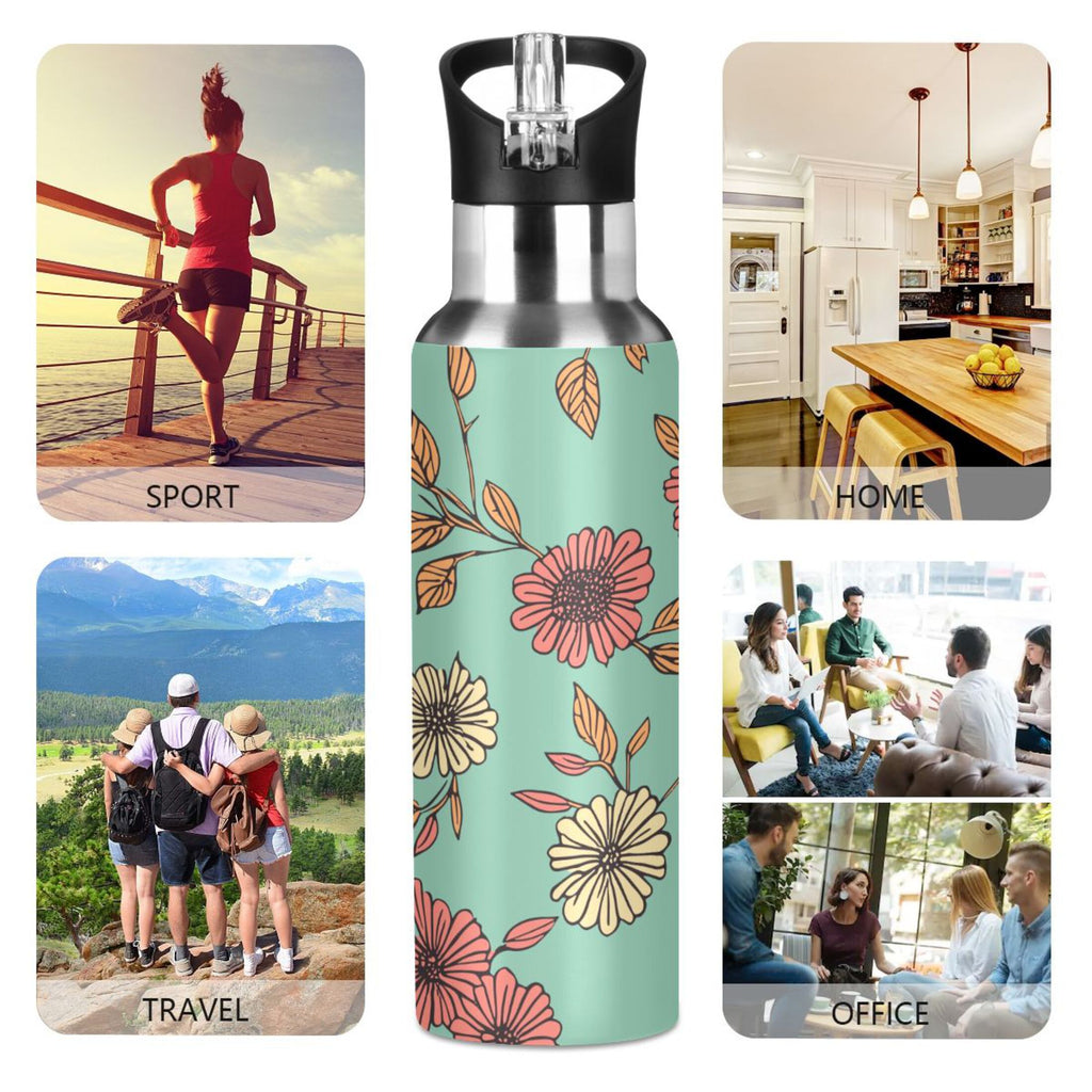 Retro Sunflowers Insulated Stainless Steel Water Bottle with Straw Lid, 20 oz R242863