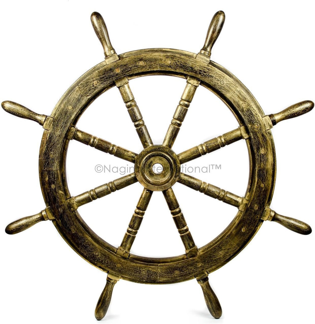 12 Inches Dark Rosewood Wooden Ship Wheel Wall Decor, Pack of 2 M925