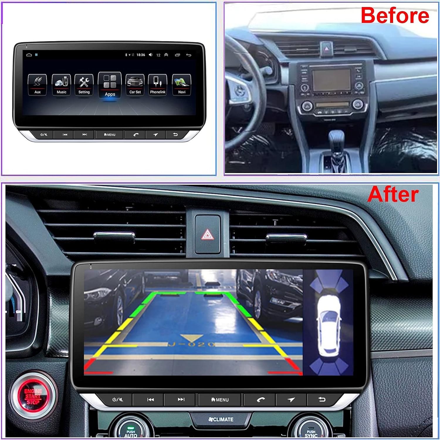 10.25inch Touch Screen Radio Replacement for Honda Civic 2016-2021 with Wireless Carplay Z439