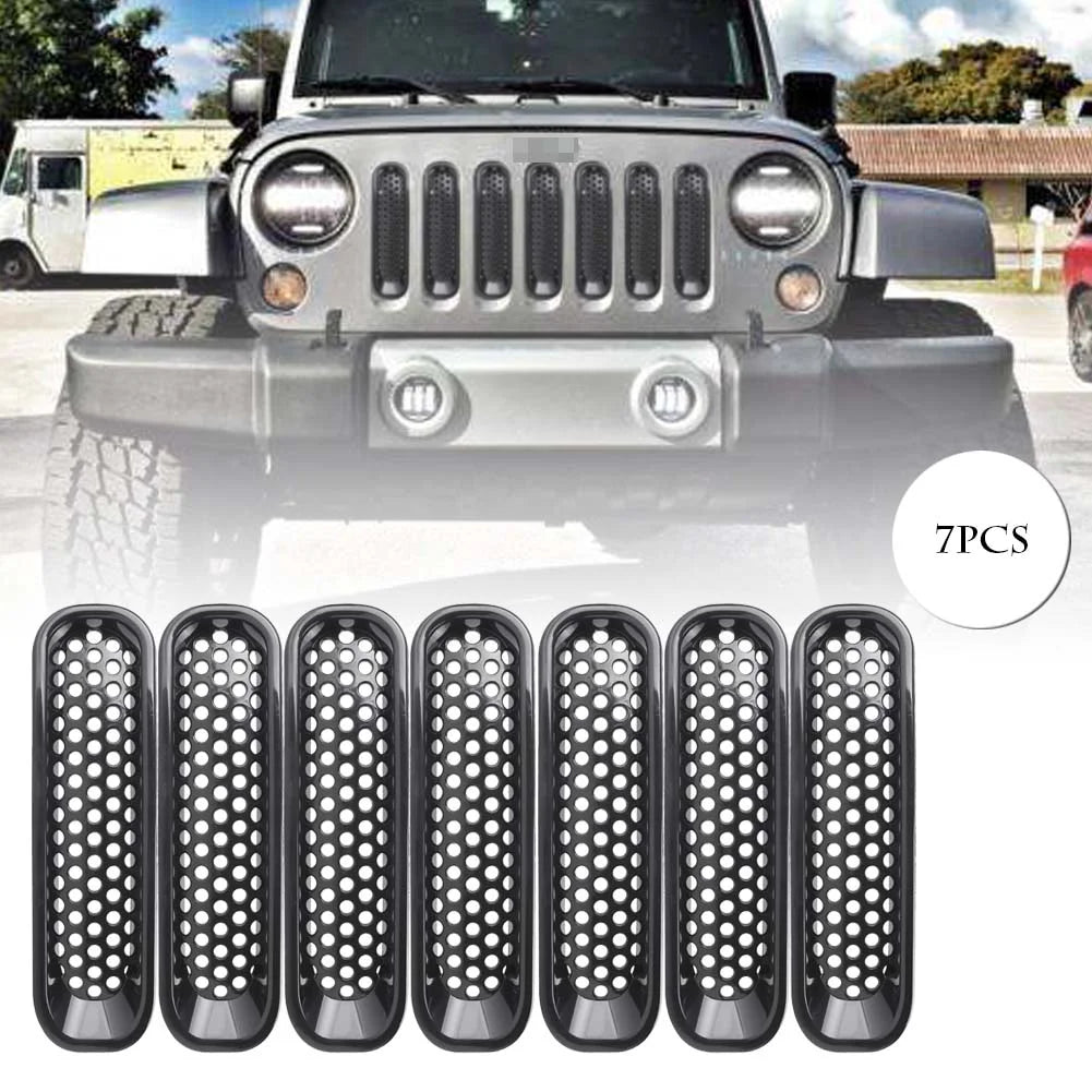 Black 7 Pcs ABS Plastic Car Front Grille Trim Inserts Mesh Grill Guard Cover T648