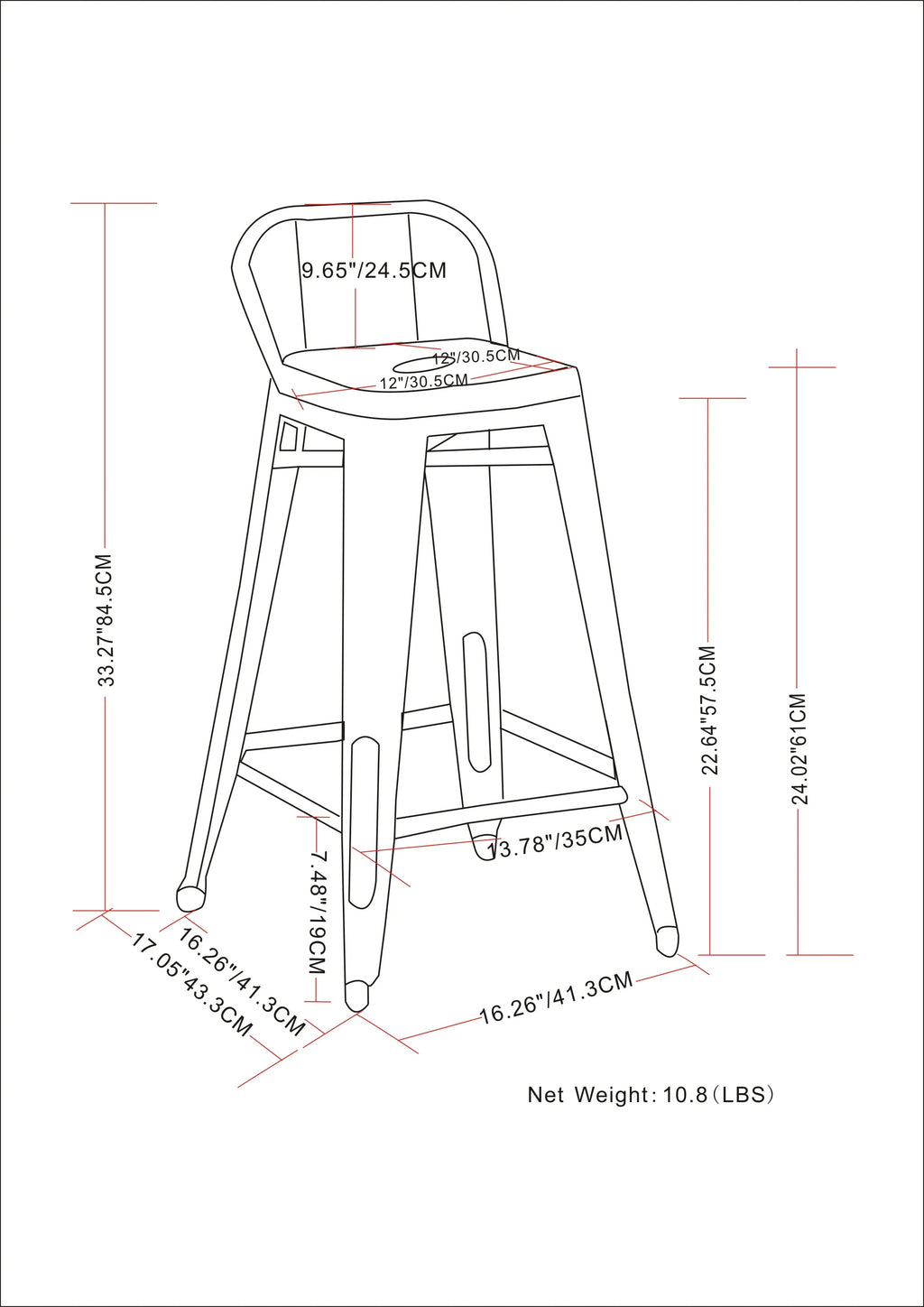 24" Industrial Metal Counter Stool in Sage Green (Set of 4) P60422
