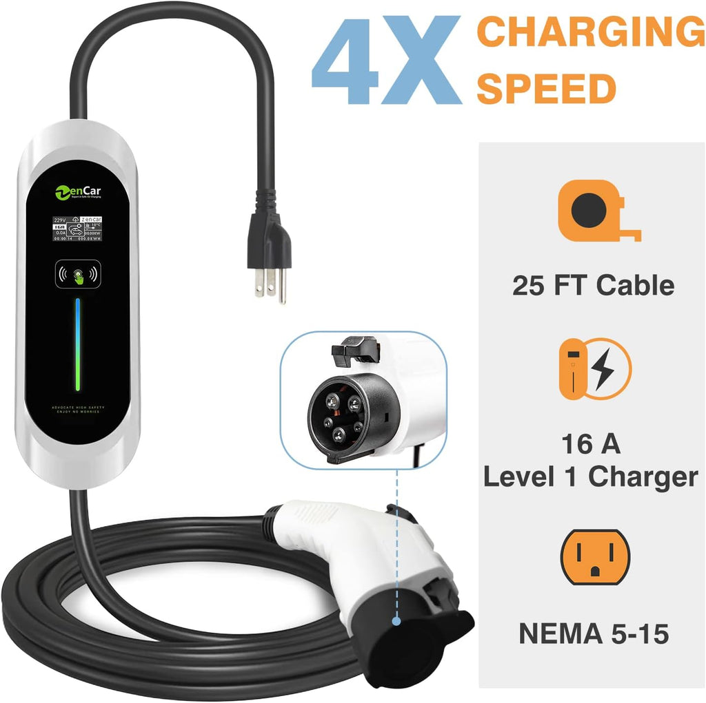 Portable EV Charger with NEMA 5-15 Plug, Adjustable Currents 8A-16A T214