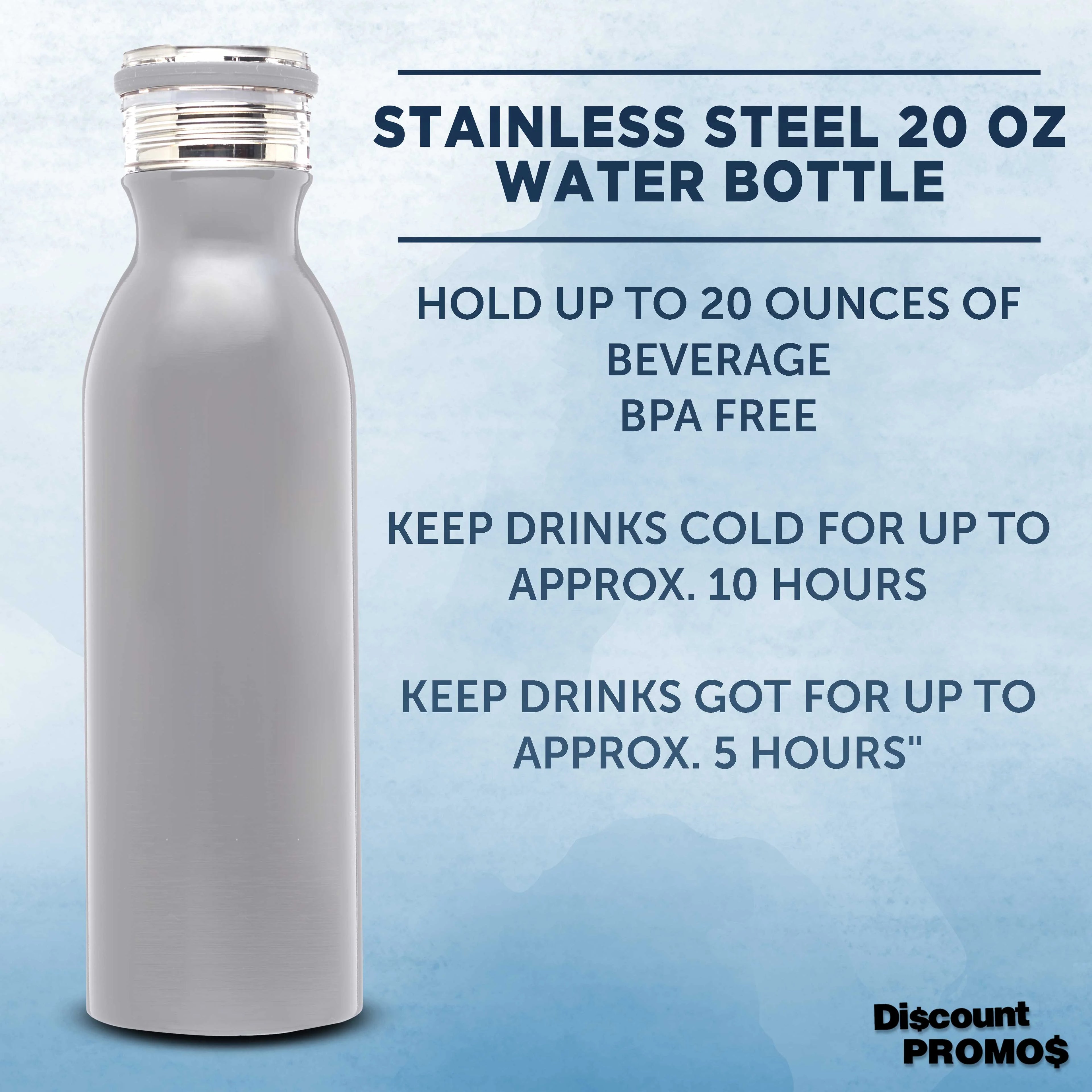 Silver 20 oz Stainless Steel Water Bottle Set of 6 A3690
