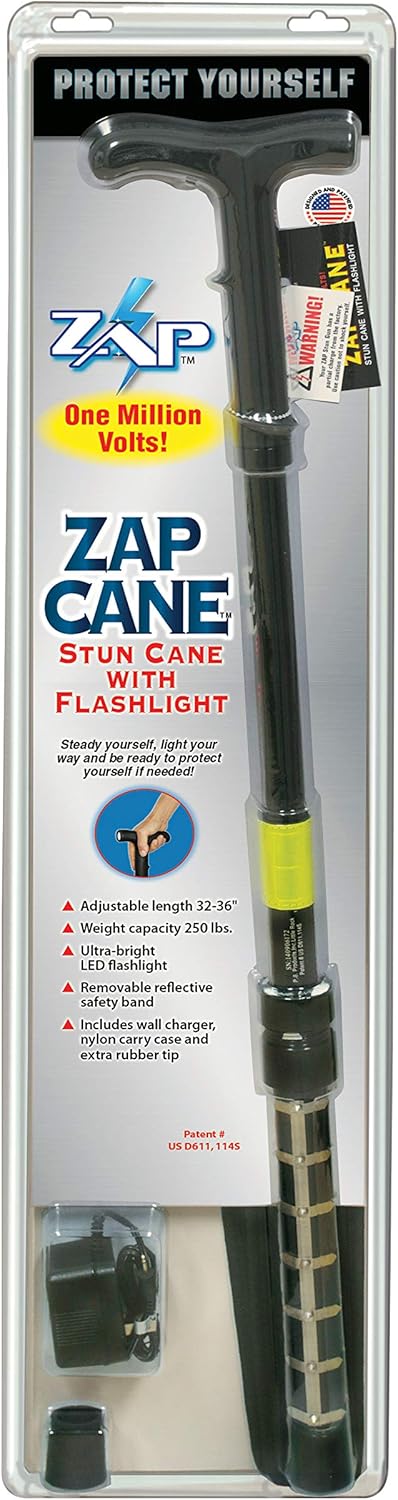 Walking Cane with Stun Device and LED Flashlight I635