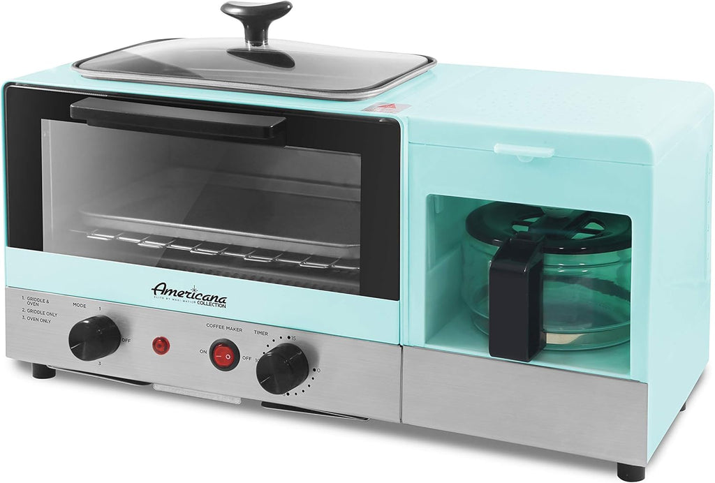 Blue 2 Slice Toaster Oven with Griddle and Coffeemaker I356