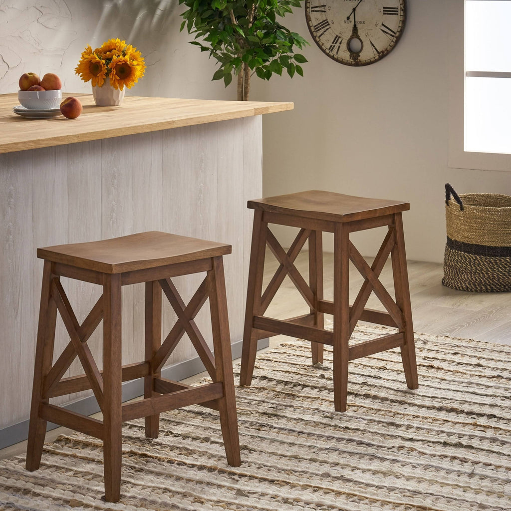 Walnut Wooden Barstools Set of 2 J2495