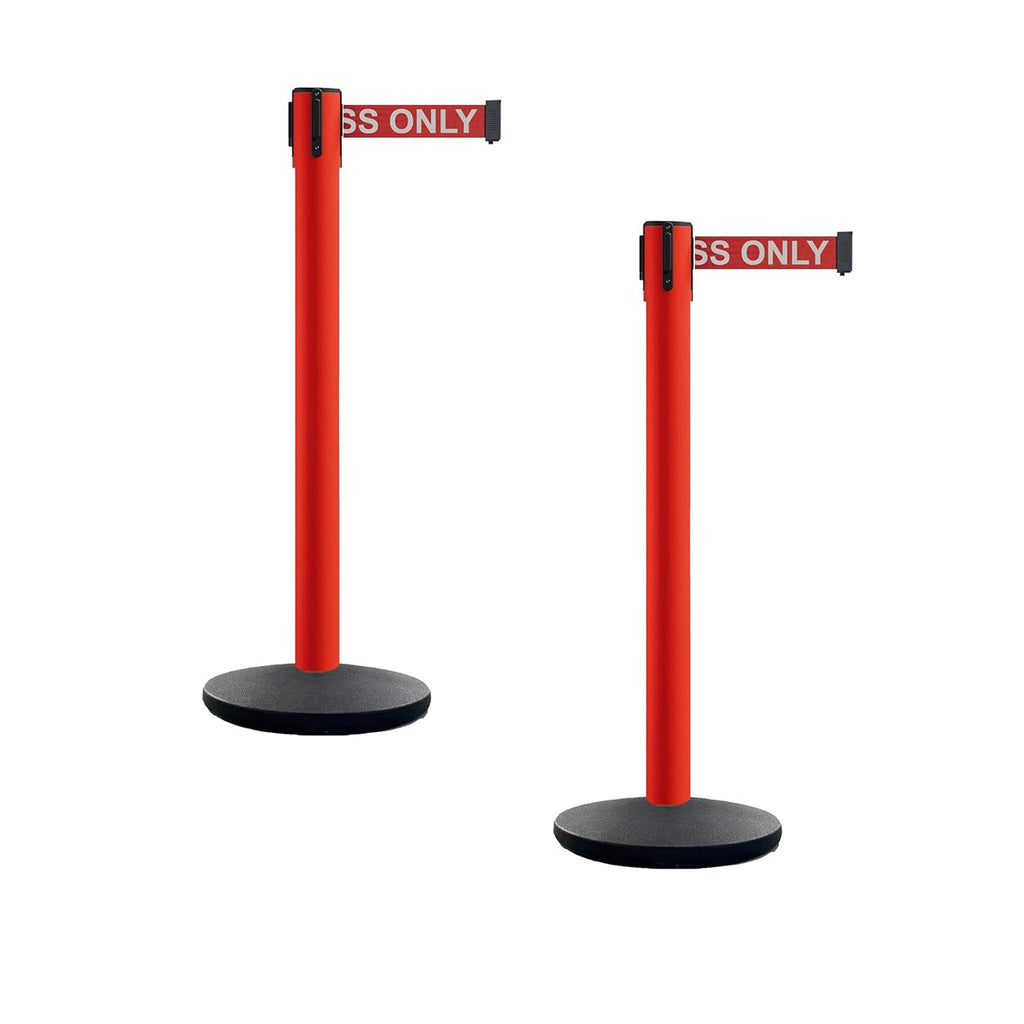 Set of 2 Retractable Belt Barrier Stanchion with Cast Iron Base A826488