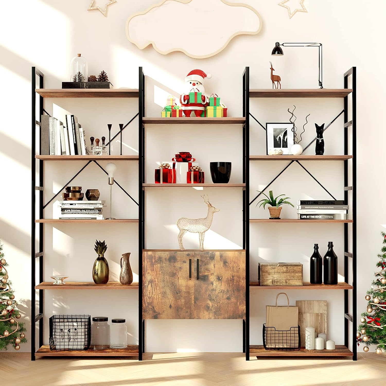 5-Tier Wood and Metal Bookshelf with Cabinet F25581