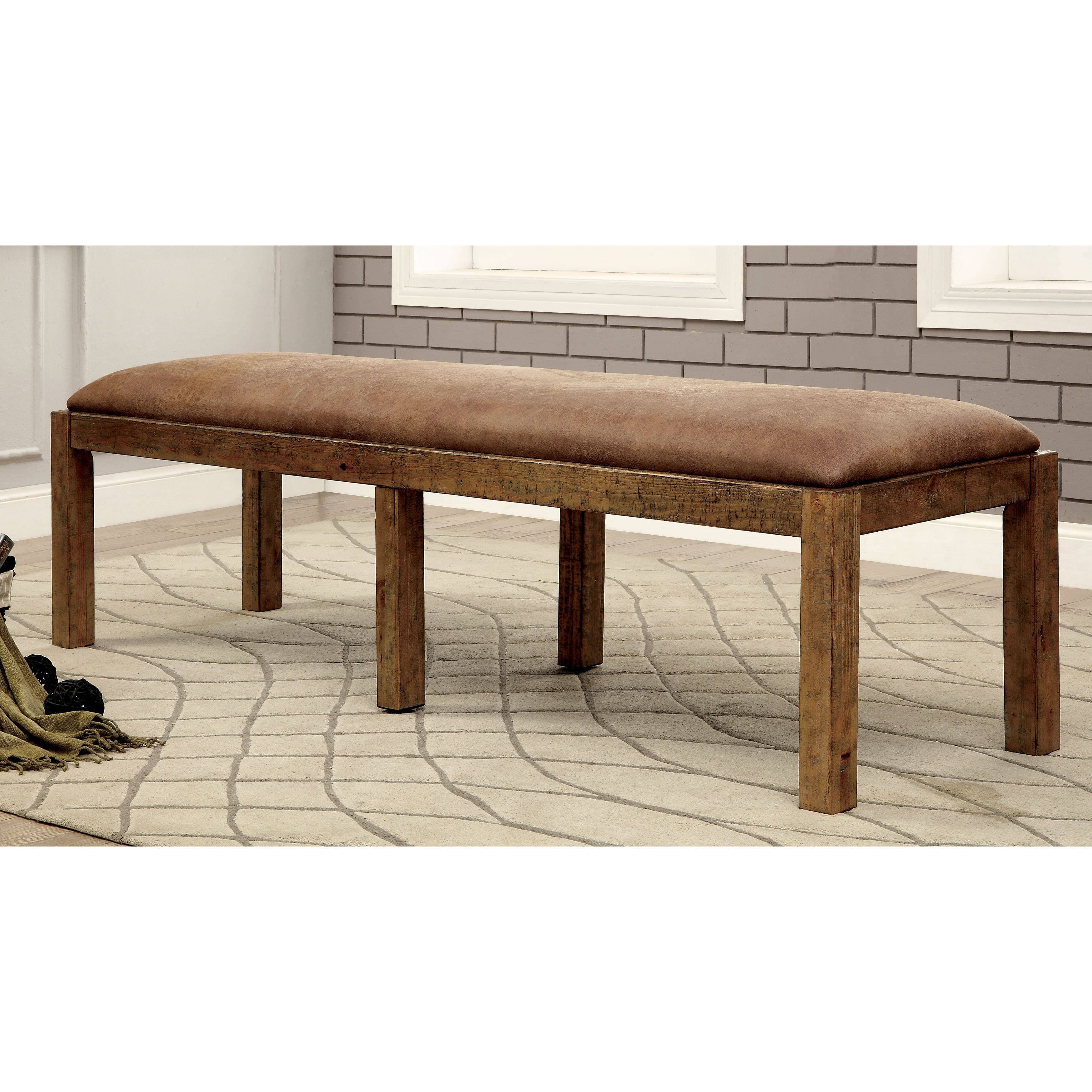 Industrial Rustic Pine Upholstered Dining Bench M9080