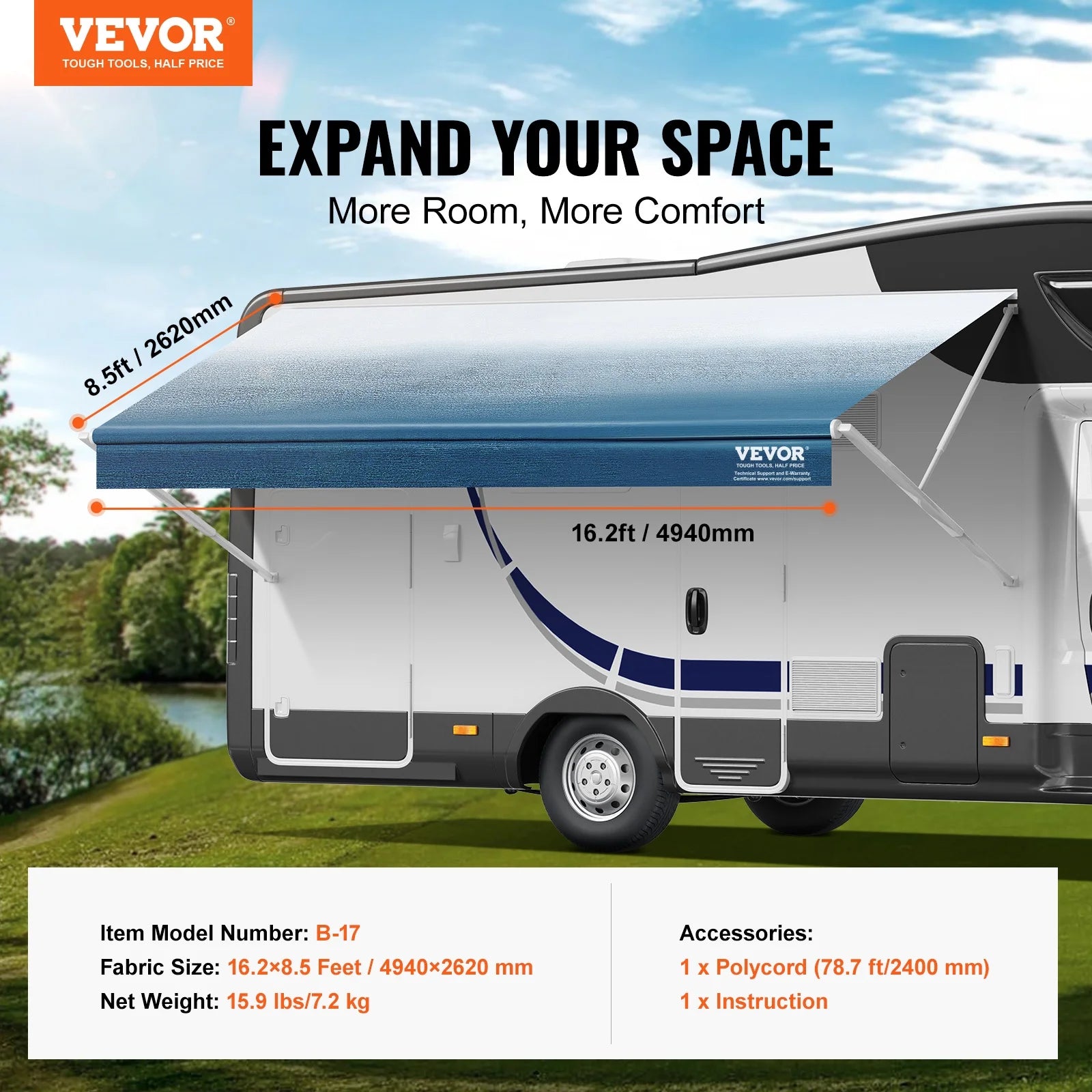 17' RV Awning Replacement Waterproof 16oz PVC Fabric V6189