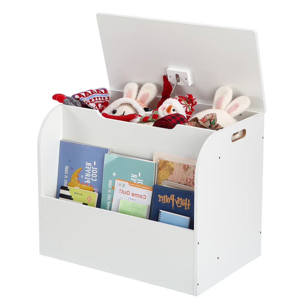 White Extra Large Wooden Toy Storage Bench with Safety Hinges G1147