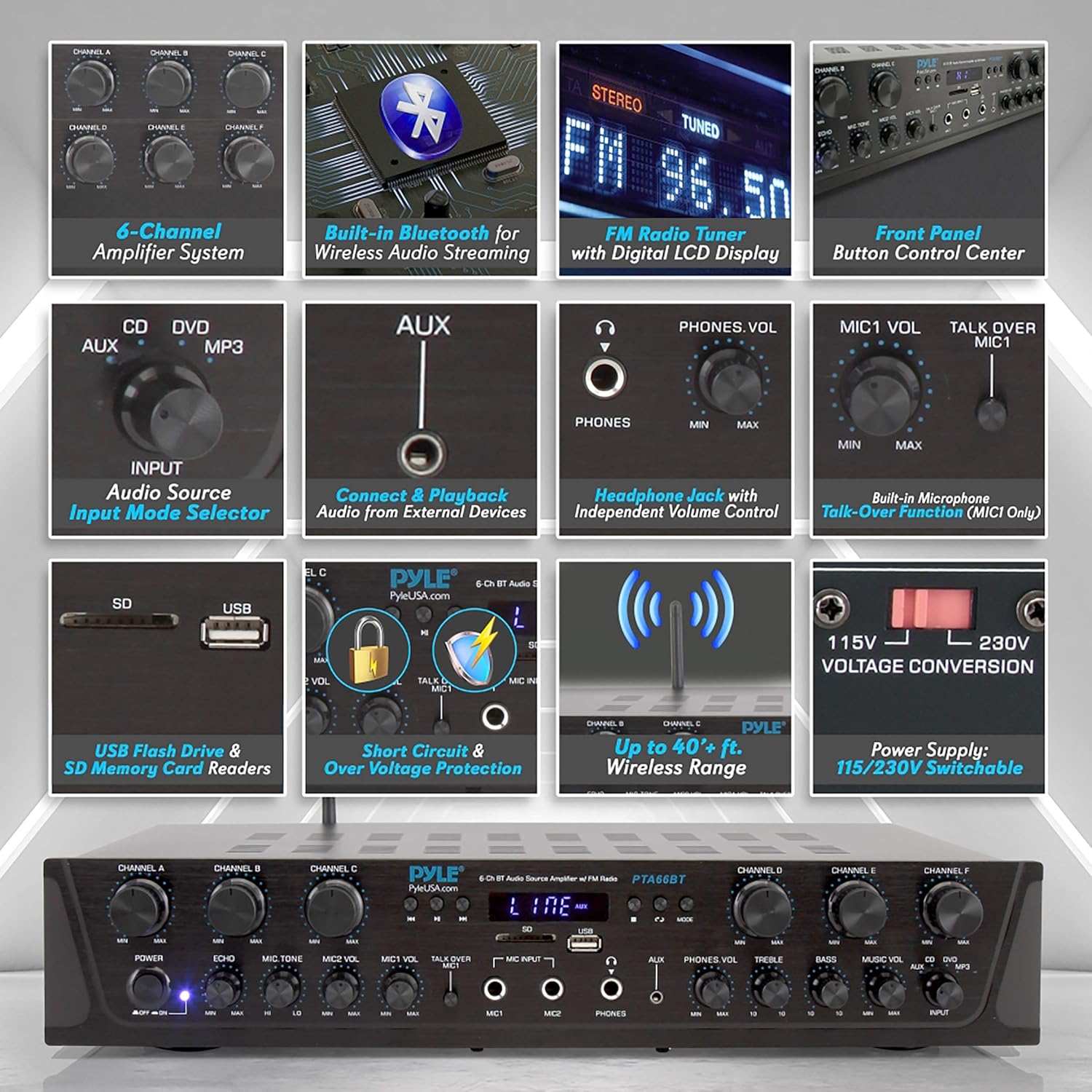 6 Channel 600 Watt Bluetooth Stereo Receiver Amplifier P927