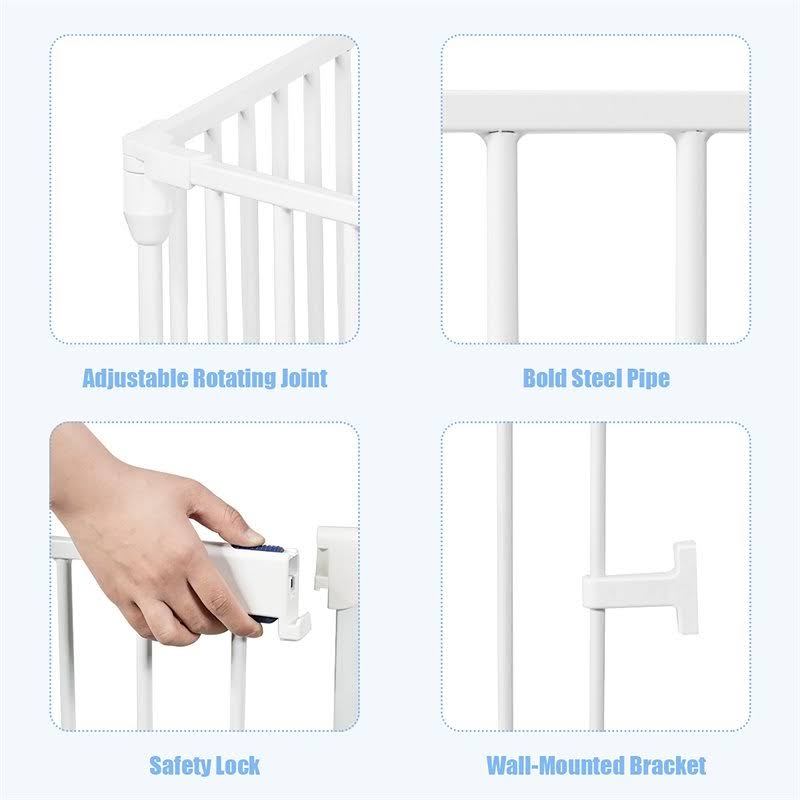 8 Panel Metal Gate Baby Pet Fence Playpen Barrier White Z366