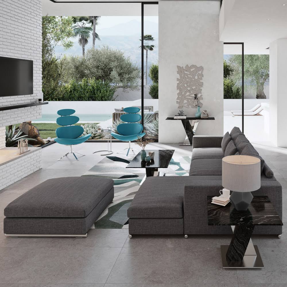 Black and White Marble End Table with Stainless Steel Base Y9303