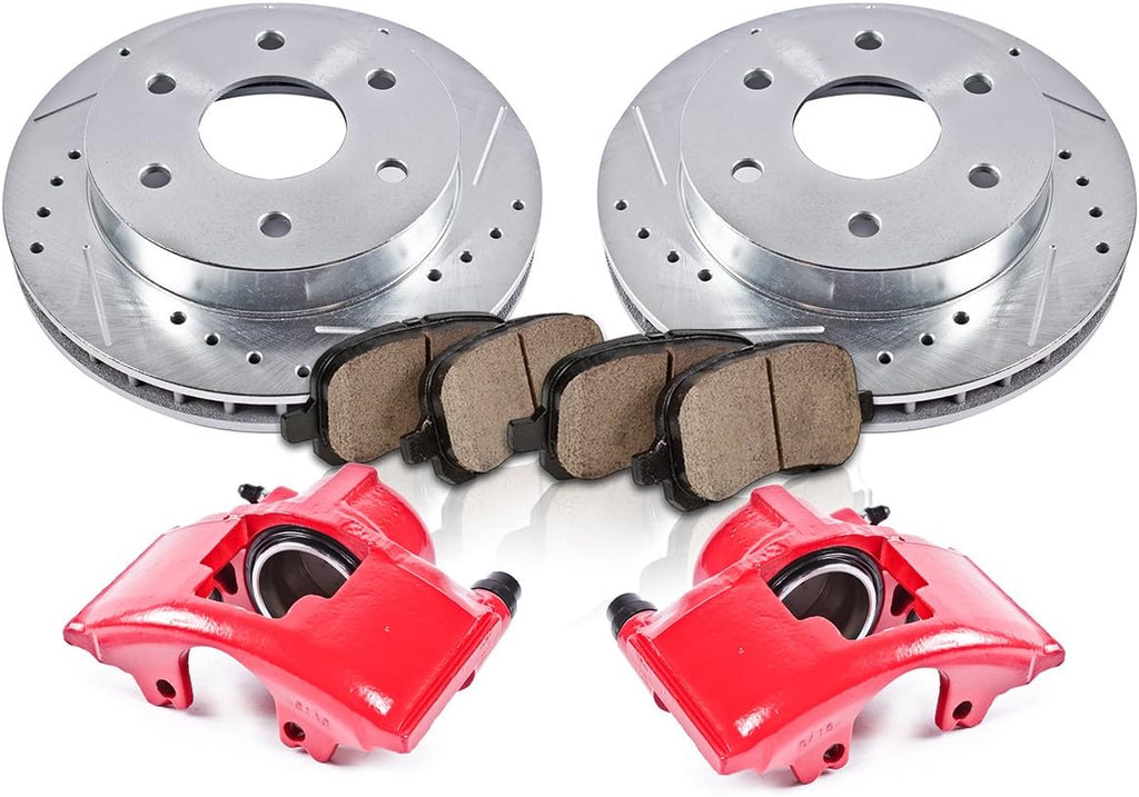 Powder Coated Red Calipers Rotors Ceramic Pads Performance Kit B568547