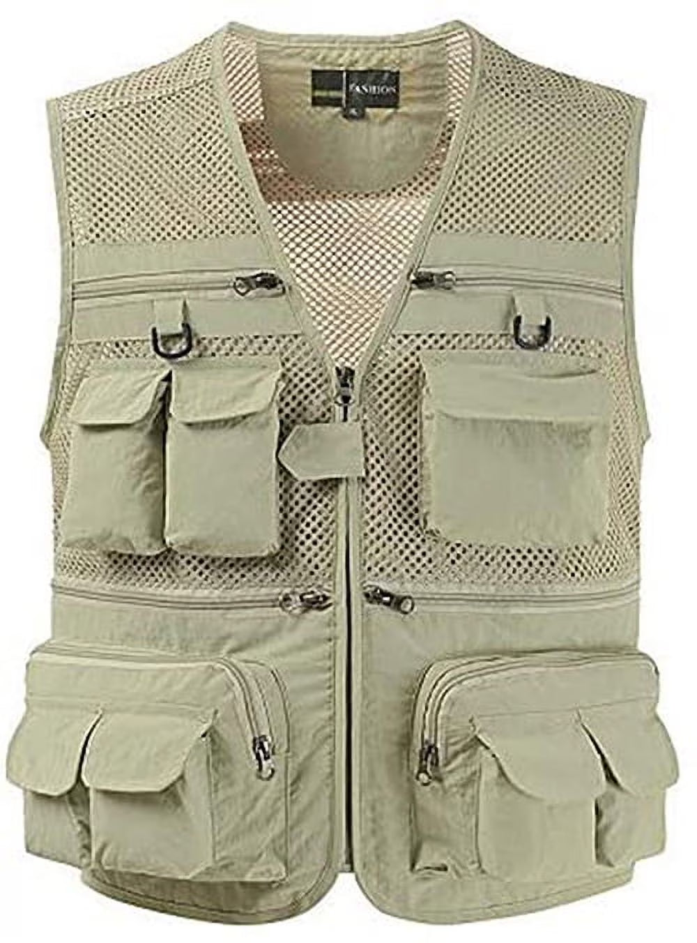 Beige XL Mesh 16 Pockets Quick Dry Fishing Hiking Vest E412
