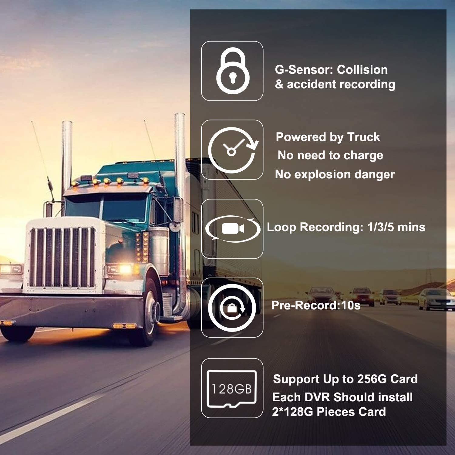 4CH Truck Dash Camera System DVR Recorder Waterproof Backup Camera Front&Sides&Rear VGA 7.0 Monitor Infrared Night Vision B48545