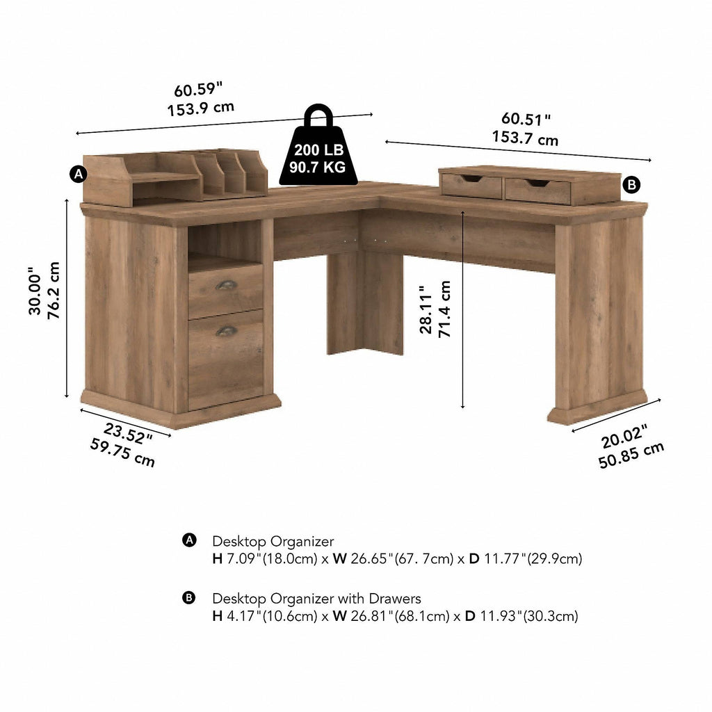 60W L Shaped Desk with Storage in Reclaimed Pine X191