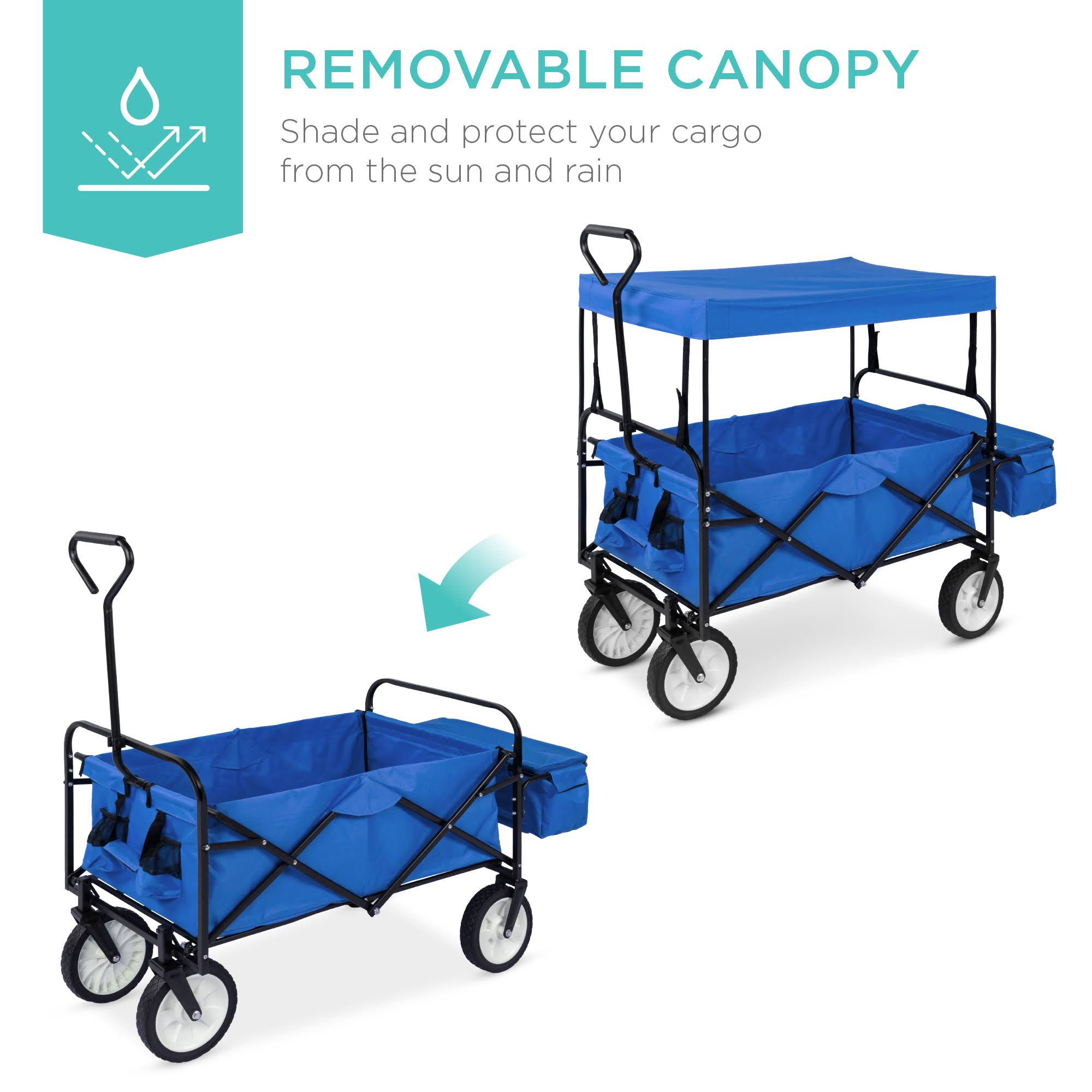 Blue Folding Utility Cargo Wagon Cart with Removable Canopy C5130