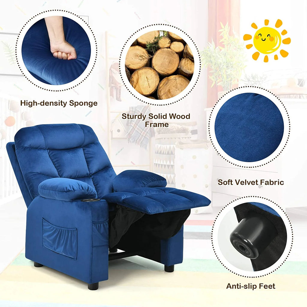 Rose Velvet Kids Recliner Chair with Cup Holder D45952