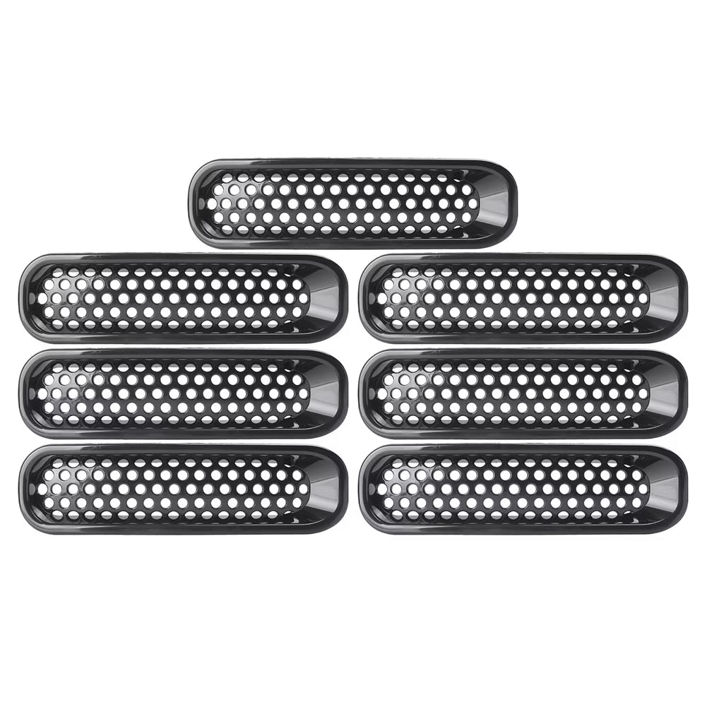 Black 7 Pcs ABS Plastic Car Front Grille Trim Inserts Mesh Grill Guard Cover T648