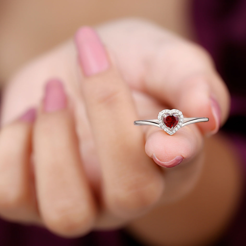 Heart Promise Ring with Diamond Halo, 925 Sterling Silver V241