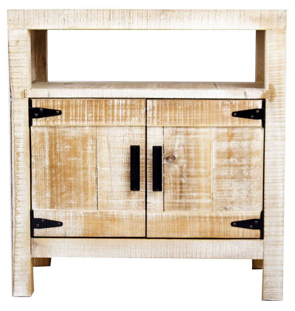 Distressed Wood Accent Cabinet with Open Shelf 2 Doors Iron Handles O522