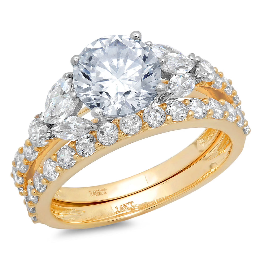 3.06ct Round Cut Blue Natural Aquamarine 18k Yellow White Gold Ring Band Set Size 3.5 U960