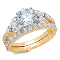 3.06ct Round Cut Blue Natural Aquamarine 18k Yellow White Gold Ring Band Set Size 3.5 U960