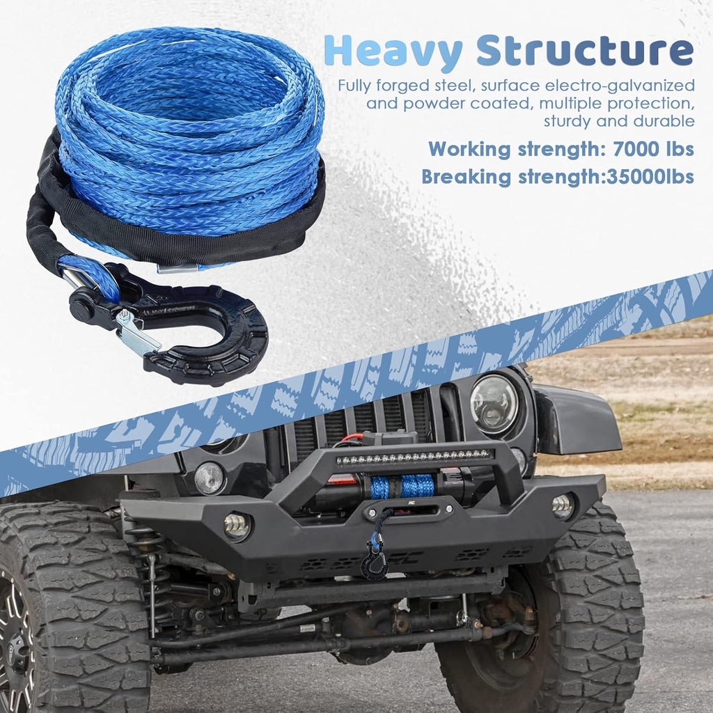 Synthetic Winch Rope 17/64'' x 50', 10000LBS 12 Strands with Protective Sleeve Winch Hook, Pack of 2 O850529