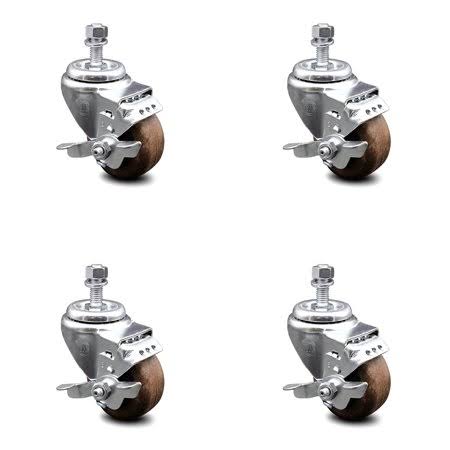3 inch High Temp Glass Filled Nylon Threaded Stem Caster Set with Brake B205463