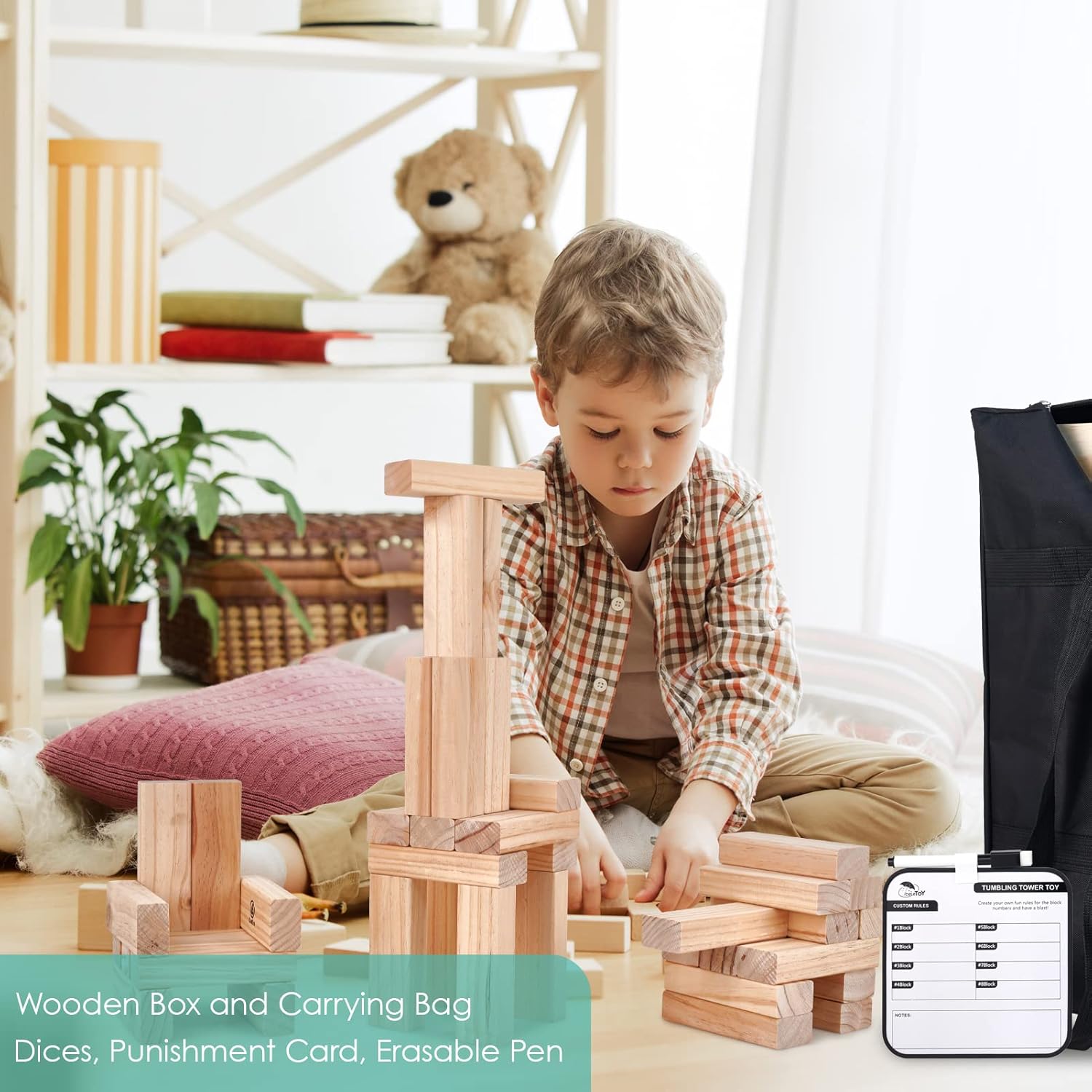 Giant Stacking Game Wooden Tower Game Set with Carrying Bag V86993