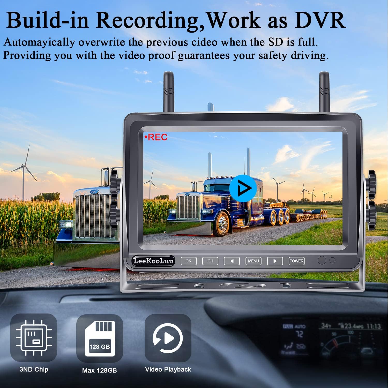 Wireless Backup Camera System with 7 Inch Monitor Recorder W689432