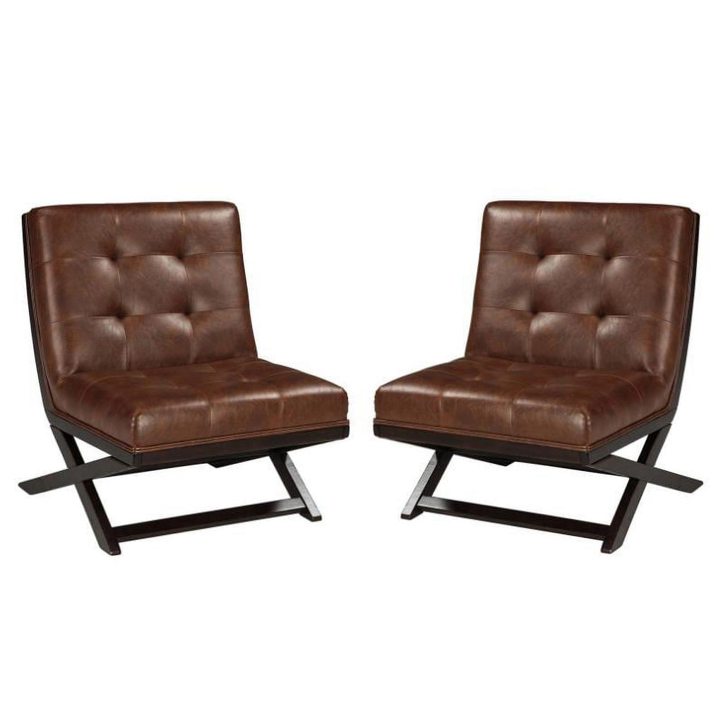 Brown Faux Leather Tufted Accent Chair Set V398273