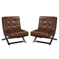 Brown Faux Leather Tufted Accent Chair Set V398273