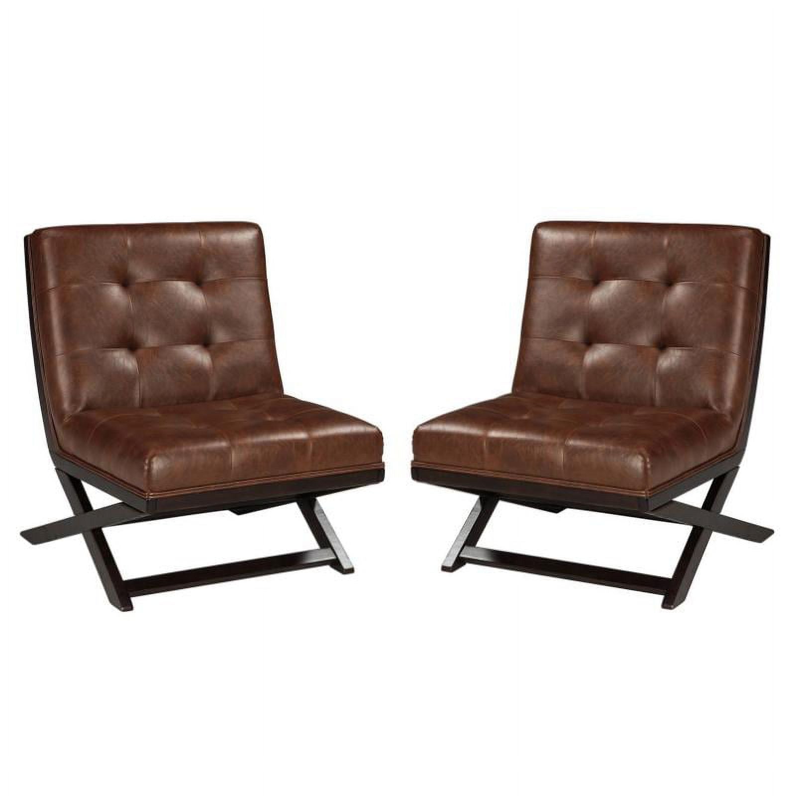 Brown Faux Leather Tufted Accent Chair Set V398273