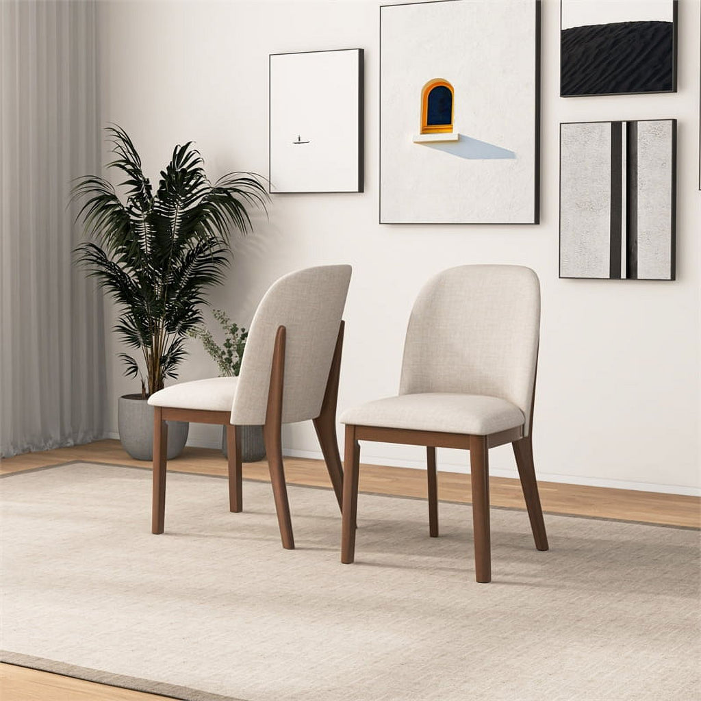Beige Linen Fabric Dining Chairs Set of 2 B642237