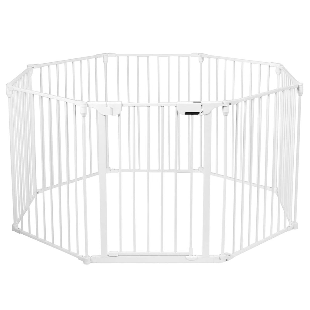 8 Panel Metal Gate Baby Pet Fence Playpen Barrier White Z366