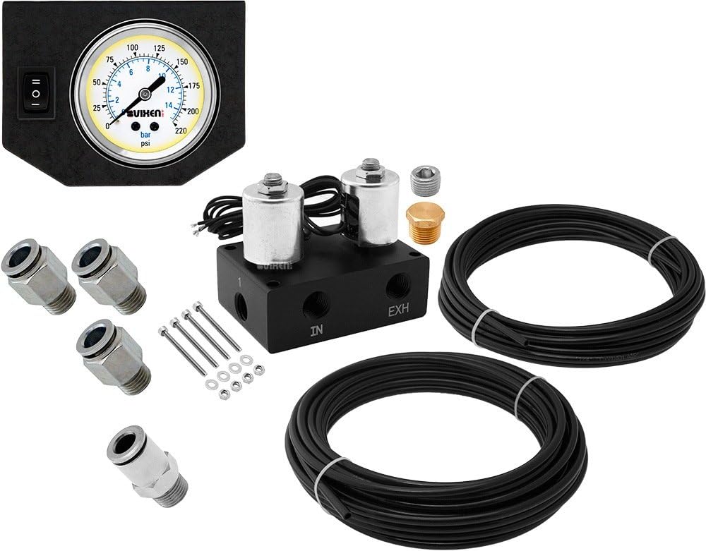 2 Valve Suspension Manifold with White Gauge Panel, 3/8" OD Hose 50 FT, 1/4" OD Hose 35 FT and Fittings S462