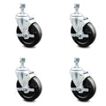 5 inch Hard Rubber Wheel Swivel Threaded Stem Caster Set with Brake E4411