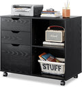 White 3-Drawer Mobile Wood File Cabinet with Open Storage Shelves D770787