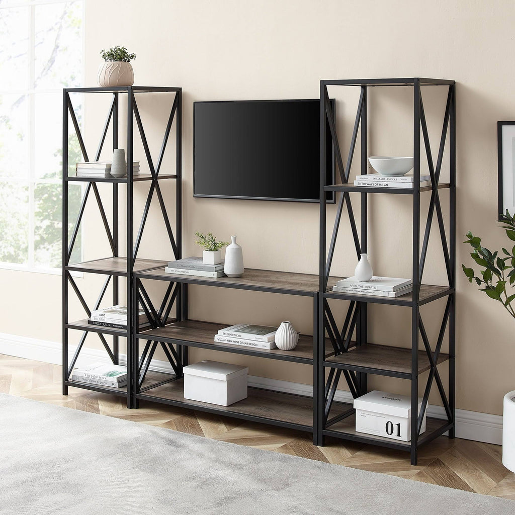 Barnwood Black Metal 3-Piece Entertainment Wall Y653316