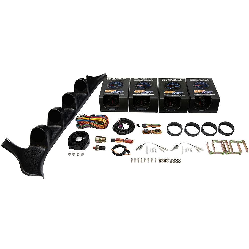 Black 7 Color 100 PSI Oil Pressure, Water Temperature, Transmission Temp & Volt Gauges with Quad Pillar Pod T8408
