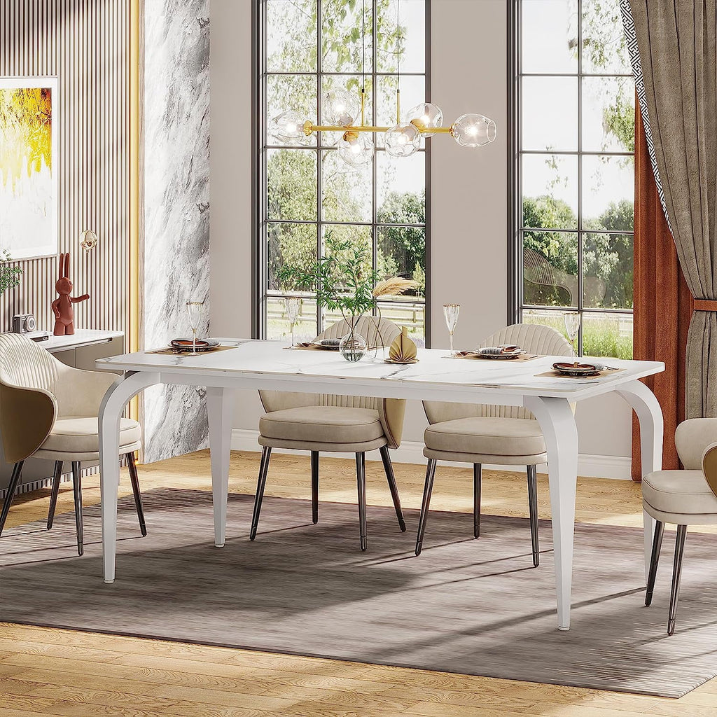 63" Sintered Stone White Marble Dining Table Y4051